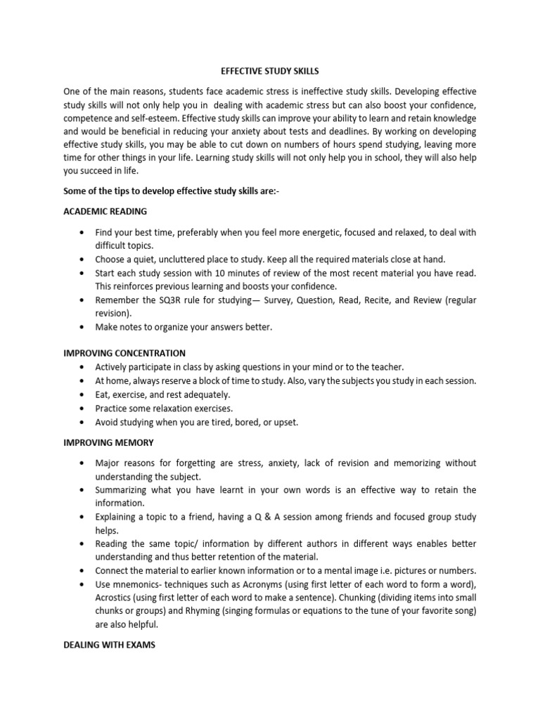 Effective Study Skills Pdf Study Skills Cognitive Science