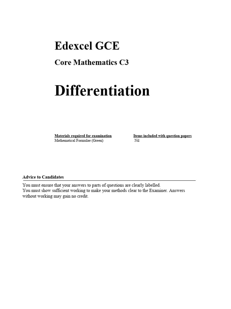 c3 Differentiation | PDF | Equations | Curve