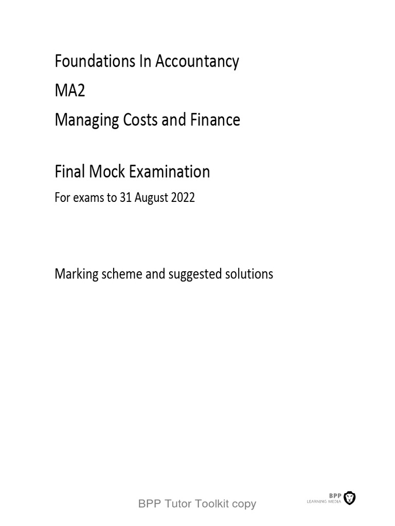 MA2 Mock Exam Solutions and Marking Guide | PDF | Net Present Value ...