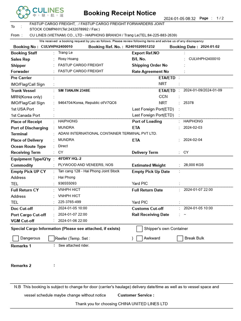 Cargo Booking Confirmation Details | PDF | Cargo | Freight Transport