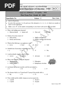 Grade 10 Science 1st Term Test Paper 2020 English Medium - North Western Province