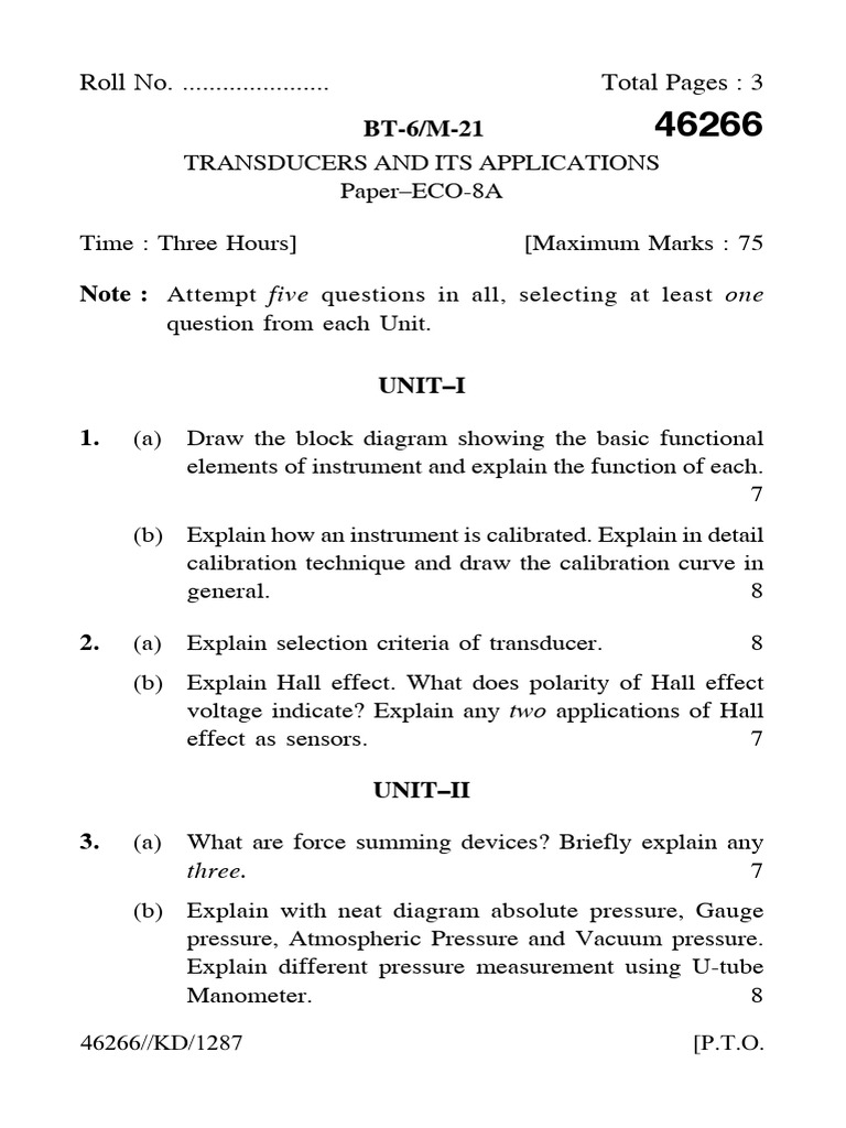 Transducer Selection and Applications | PDF | Pressure Measurement ...