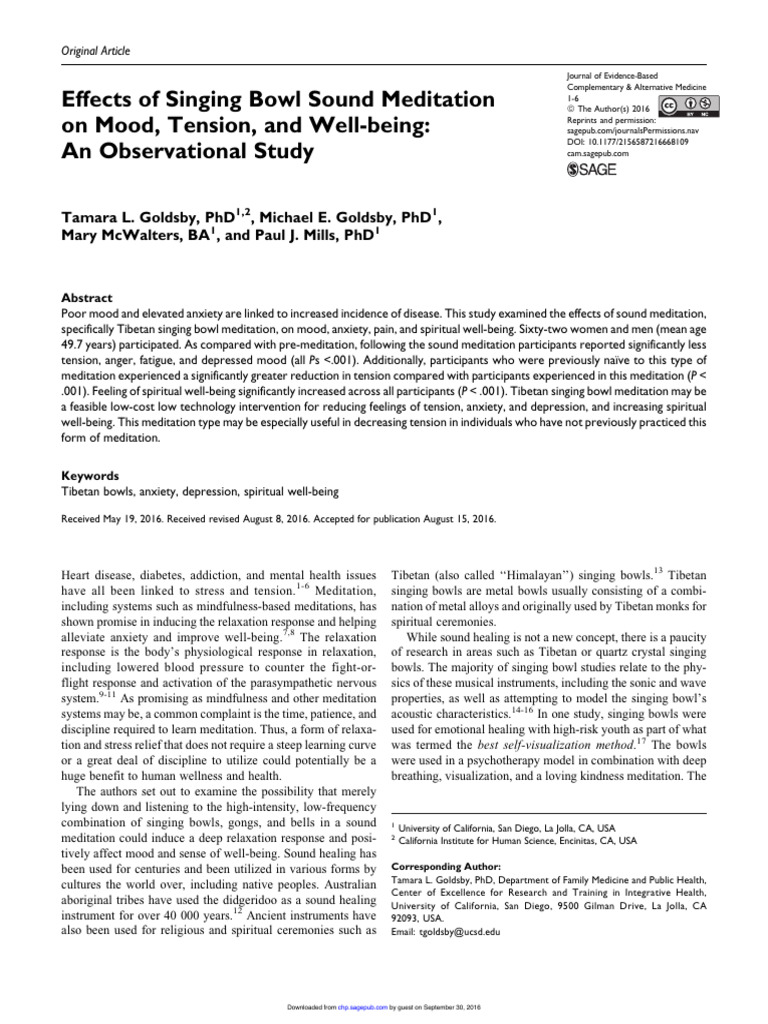 Effects of Singing Bowl Sound Meditation PDF Meditation Diseases