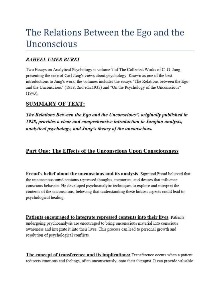 The Relation Between The Ego And The Unconscious