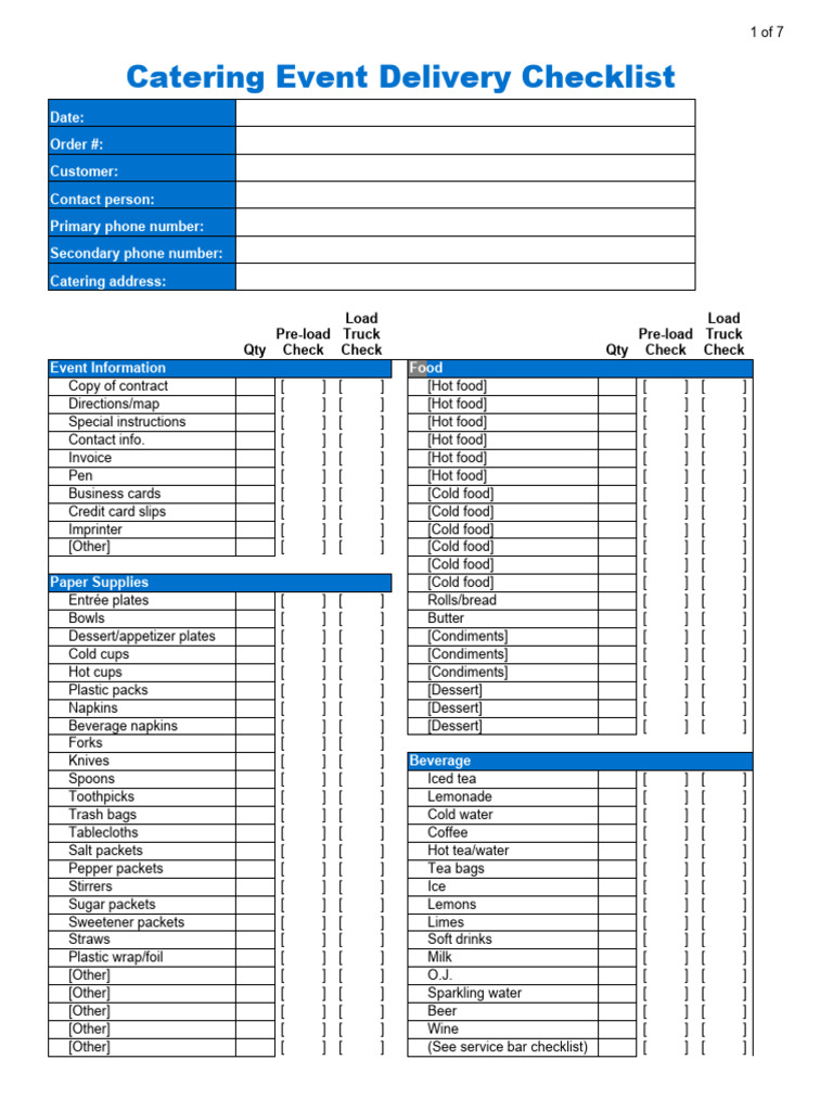 Catering Event Delivery Checklist | PDF | Tableware | Drink