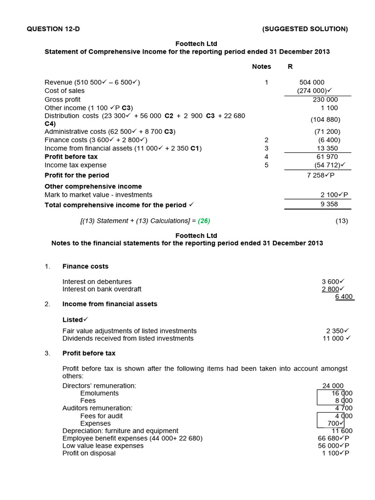 Foottech Ltd 2013 Income Statement Summary | PDF | Depreciation | Expense