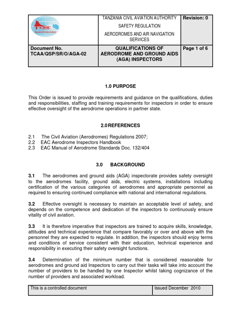 AGA Inspector Qualifications and Duties | PDF | Aerodrome | Regulatory ...