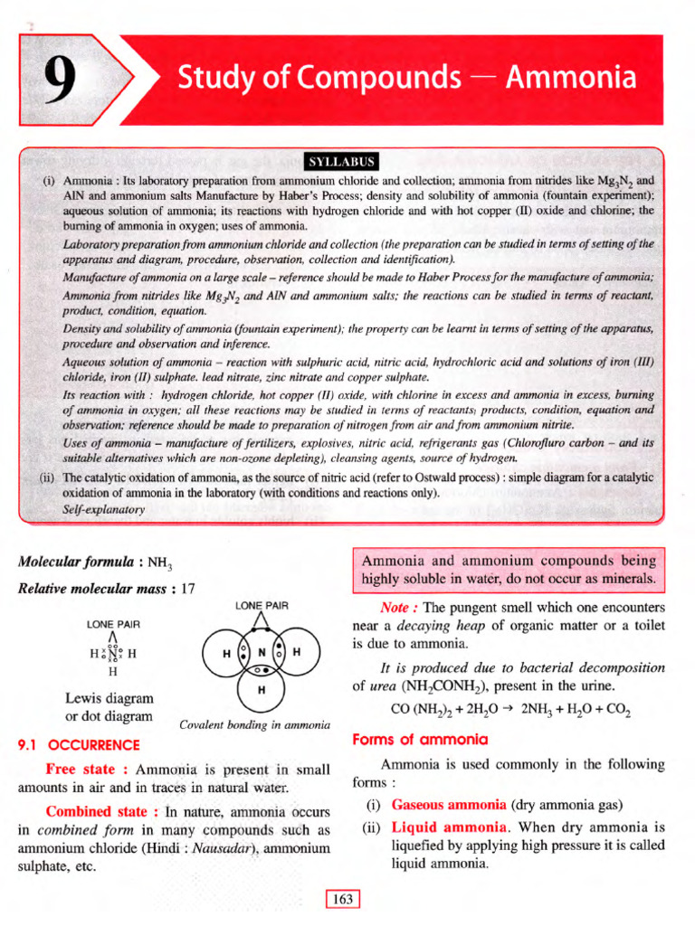 Chapter 09 Study Of Compounds Ammonia Pdf