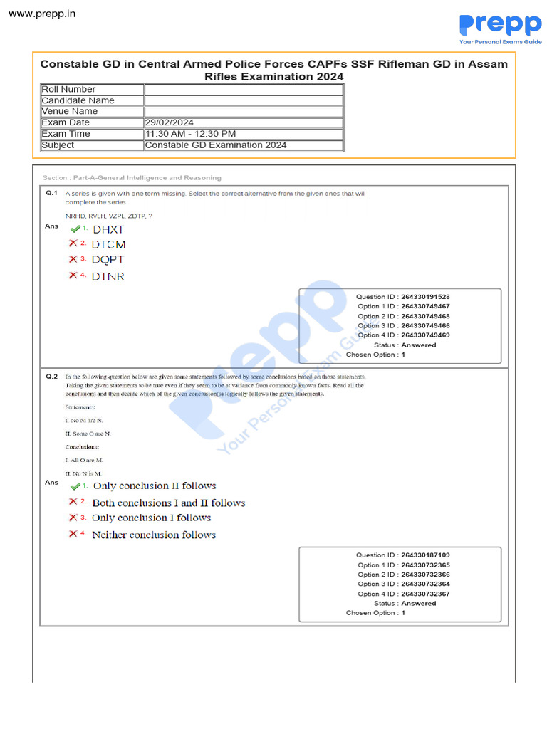 SSC GD Constable Exam Paper 2024 | PDF | Evaluation Methods | Schools