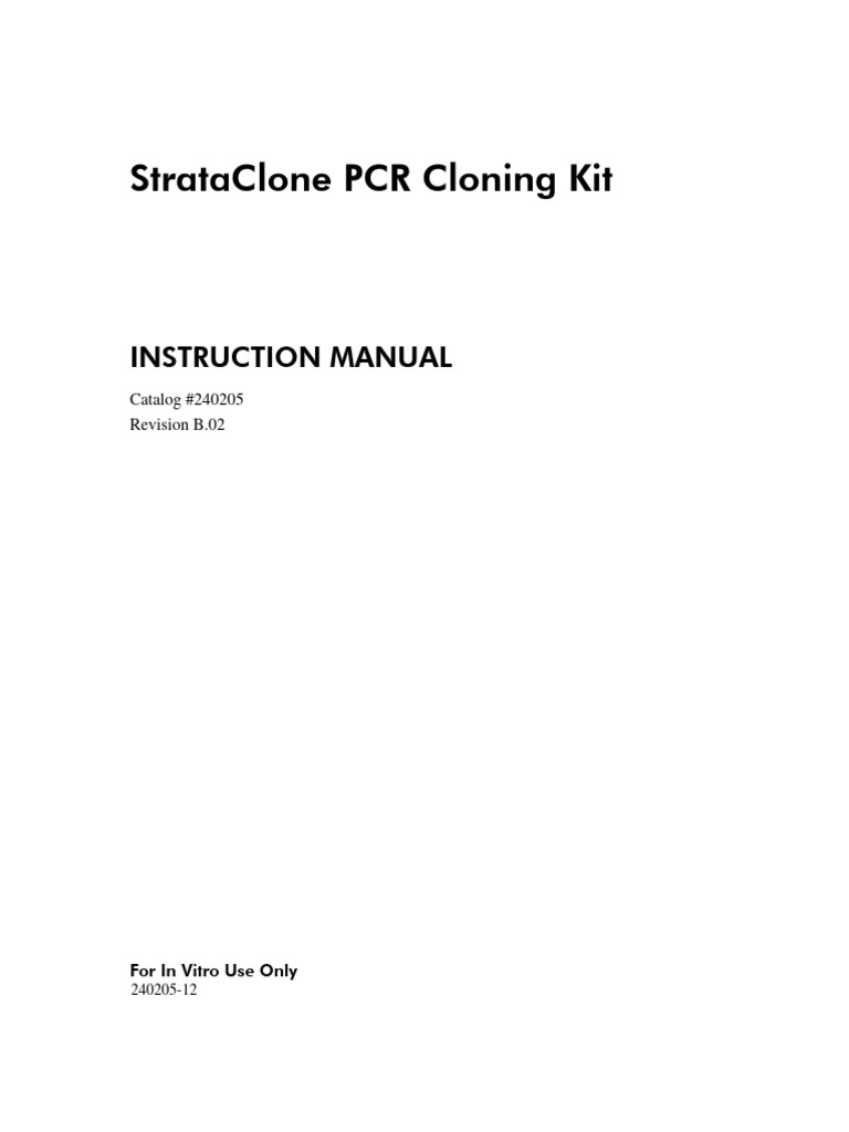 StrataClone PCR Cloning Kit Manual | PDF | Polymerase Chain Reaction ...