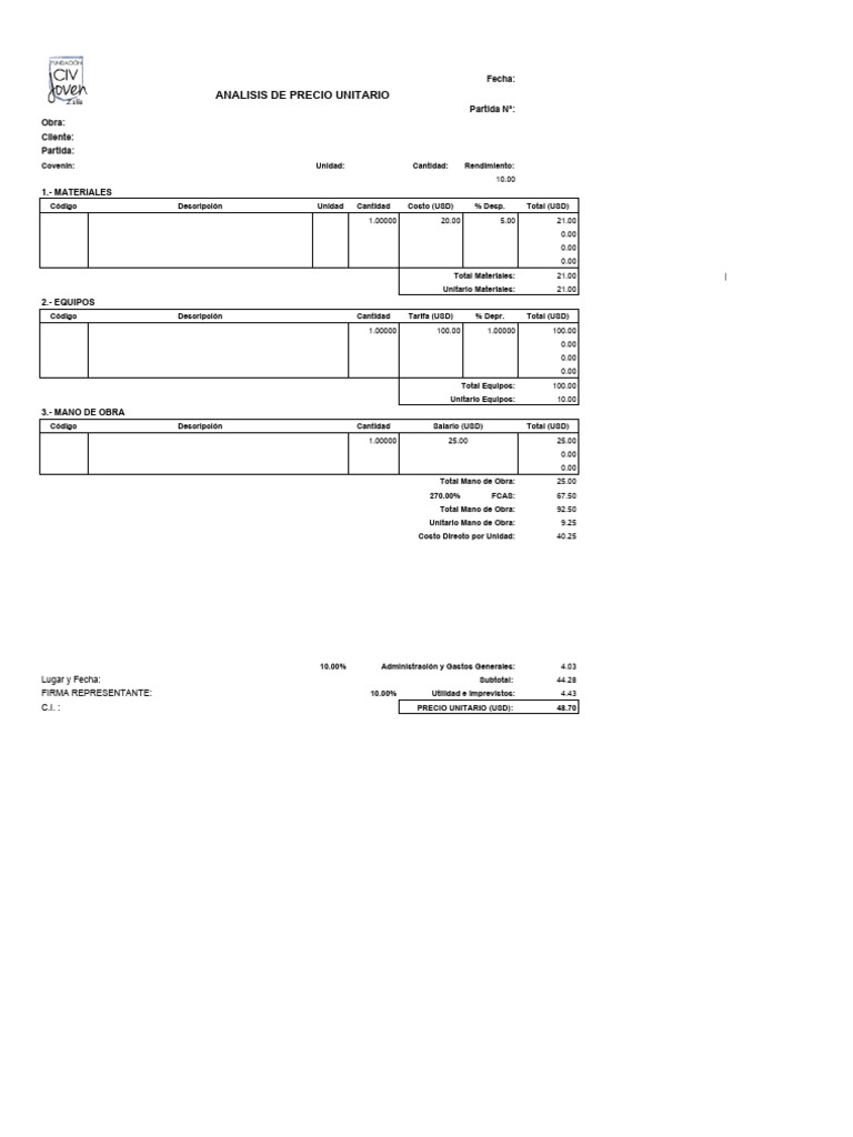 Formato APU Excel para Análisis de Costos | PDF