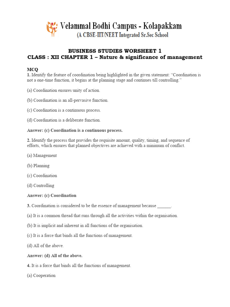Business Studies Worsheet 1 Pdf Theory Science