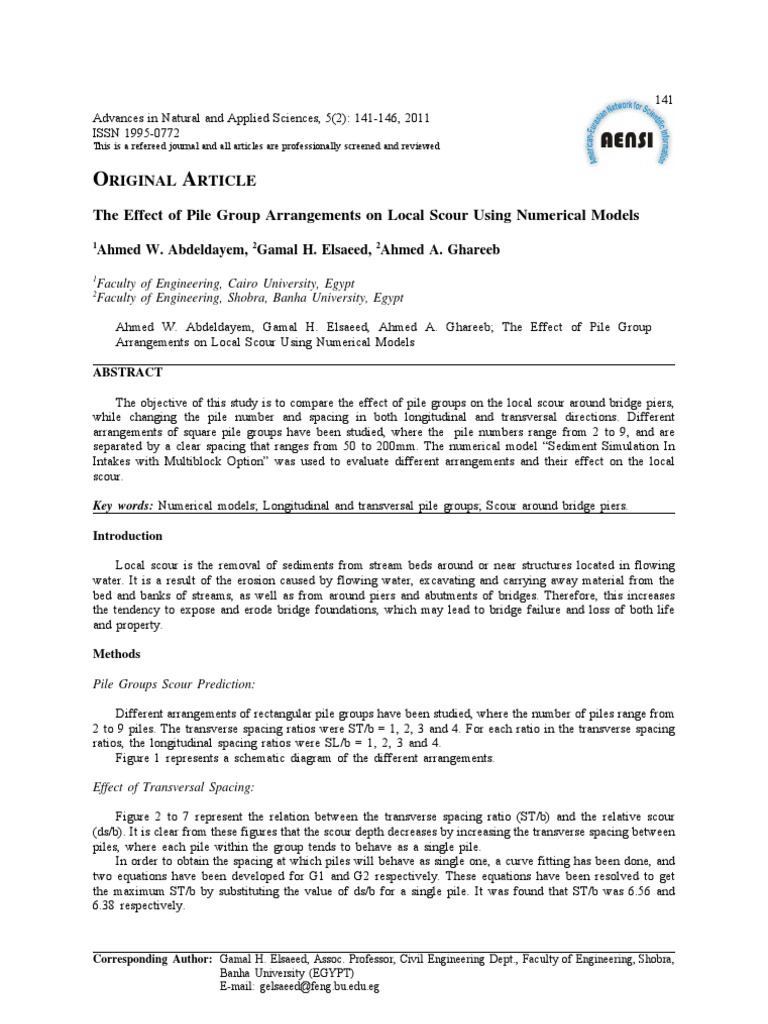 Riginal Rticle The Effect of Pile Group Arrangements On Local Scour ...