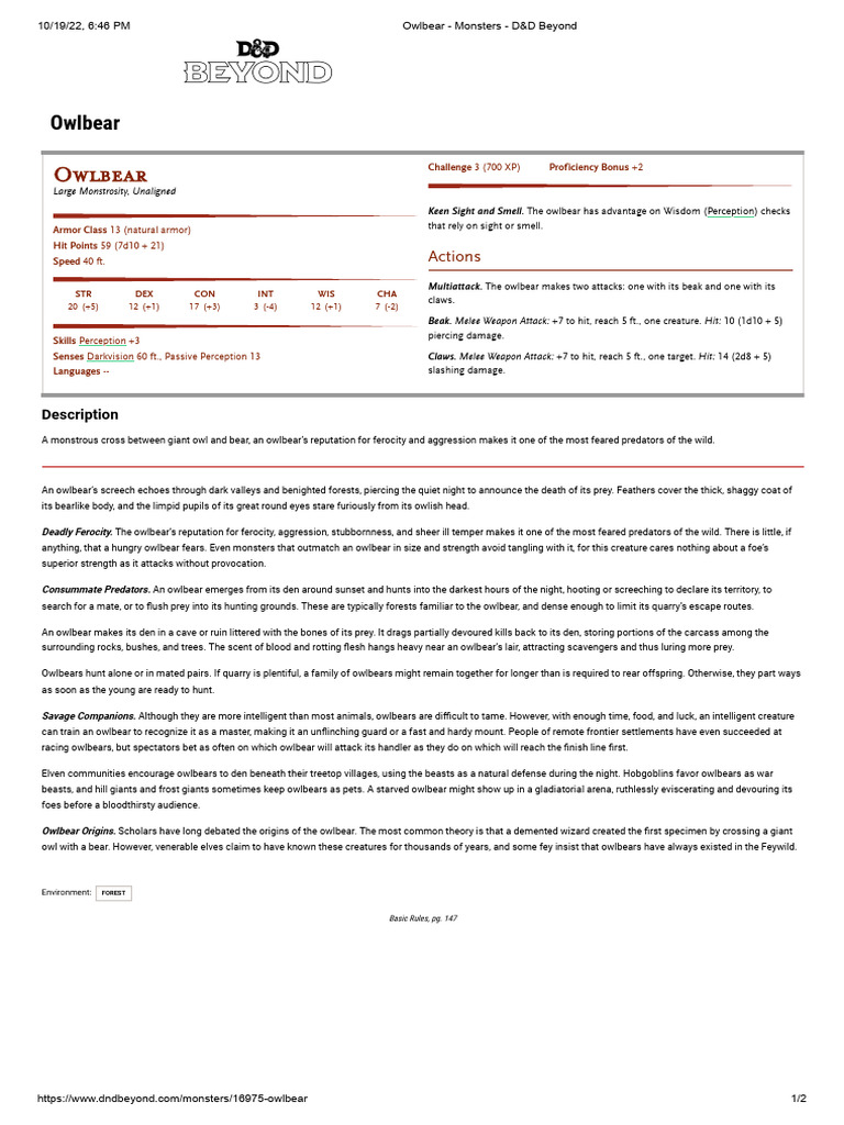 Owl Bear Pdf Dungeons Dragons Gary Gygax Games