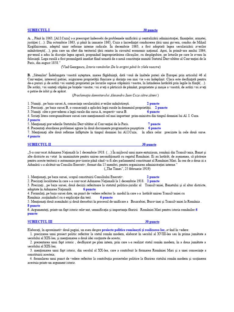 0 Statul Roman Modern. Test de Evaluare Sumativa | PDF