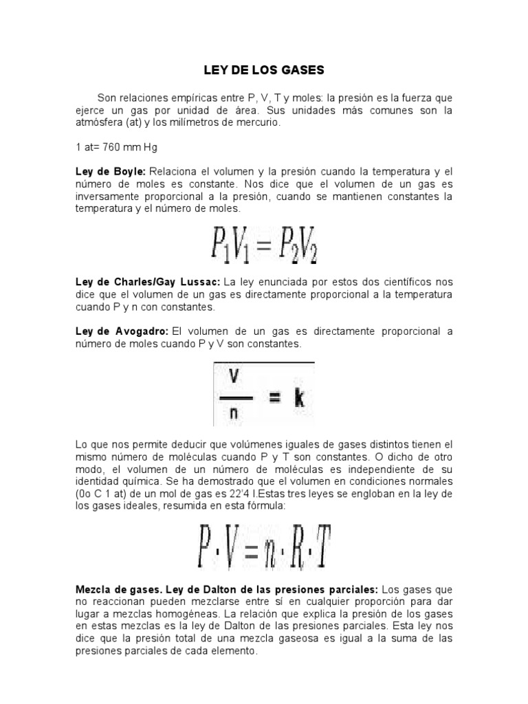 Ley de Los Gases | Descargar gratis PDF | Gases | Mole (Unidad)