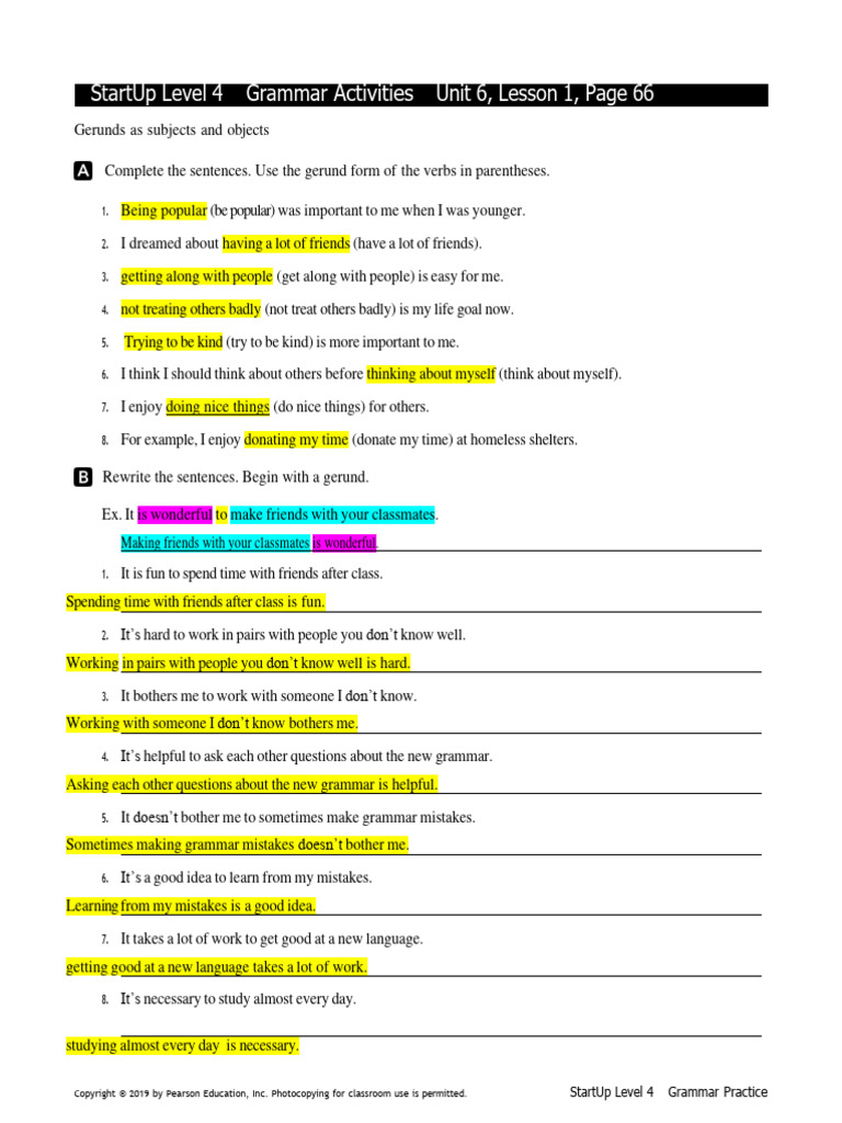 Startup Level 4 Grammar Activities Unit 6, Lesson 1, Page 66 | PDF ...