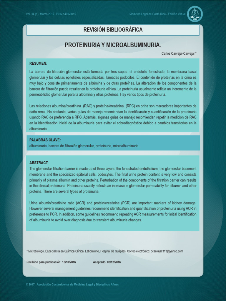 PROTEINURIA Y MICROALBUMINURIA Descargar gratis PDF Riñón