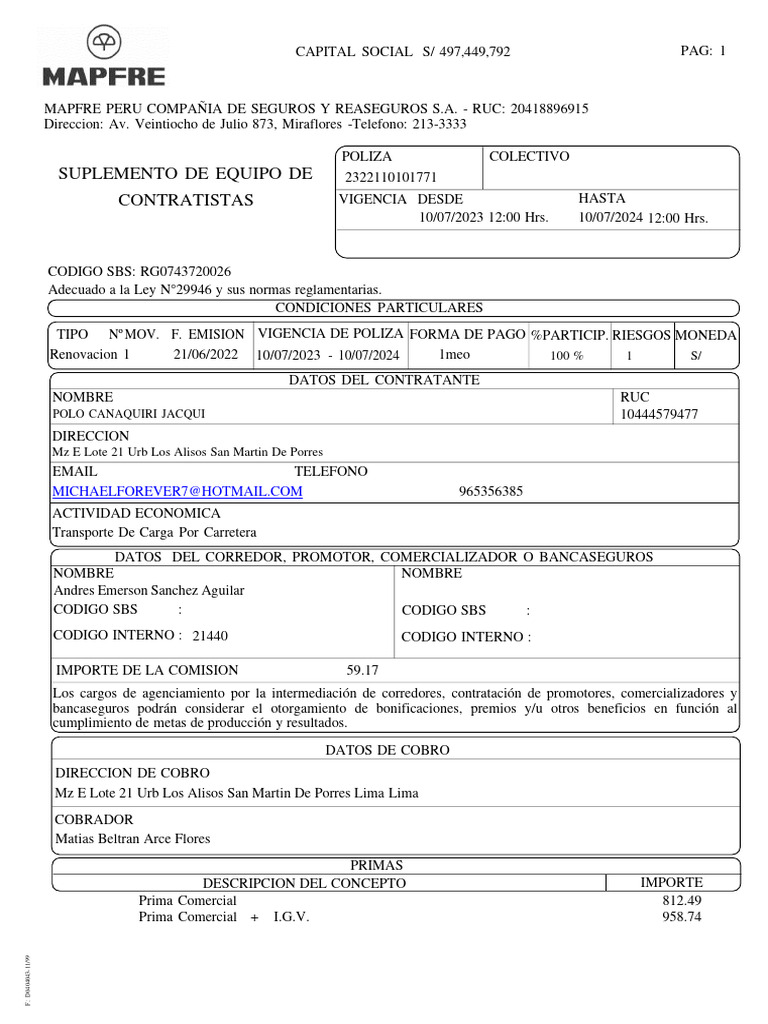 Seguro de Equipos de Construcción MAPFRE | PDF | Póliza de seguros | Seguro