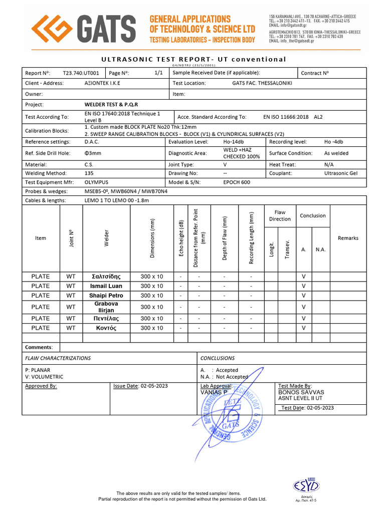 Ultrasonic Weld Test Report | PDF | Welding | Construction
