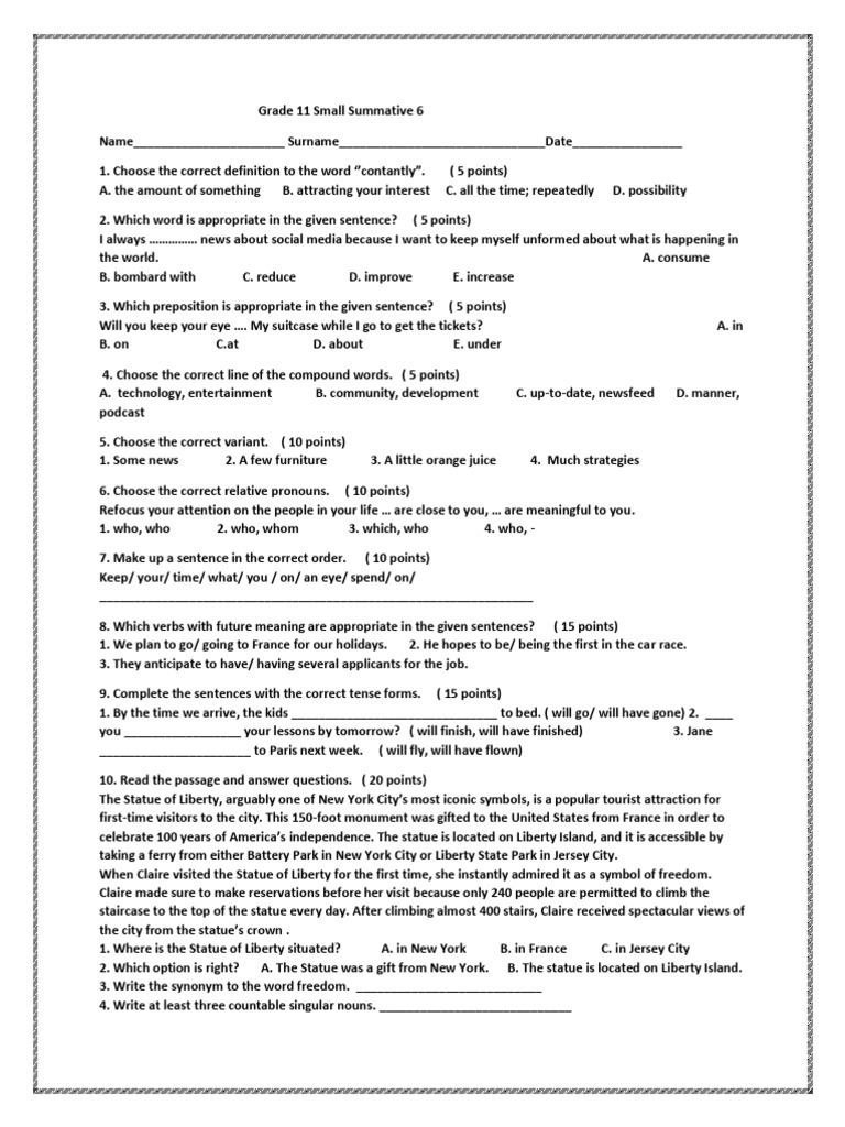 Grade 11 English Language Assessment | PDF | Syntax | Grammar