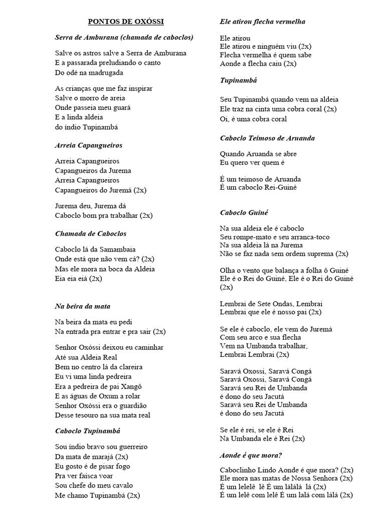 Pontos de Umbanda - Oxóssi | PDF | Religiosidade popular | Santeria