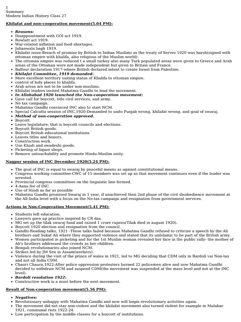 Khilafat and Non-Cooperation Movement Overview | PDF | Resistance To ...