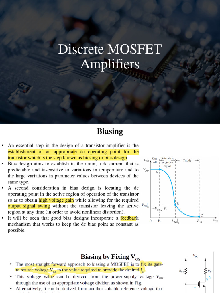 MOSFET Amplifier Biasing Techniques | PDF | Amplifier | Capacitor