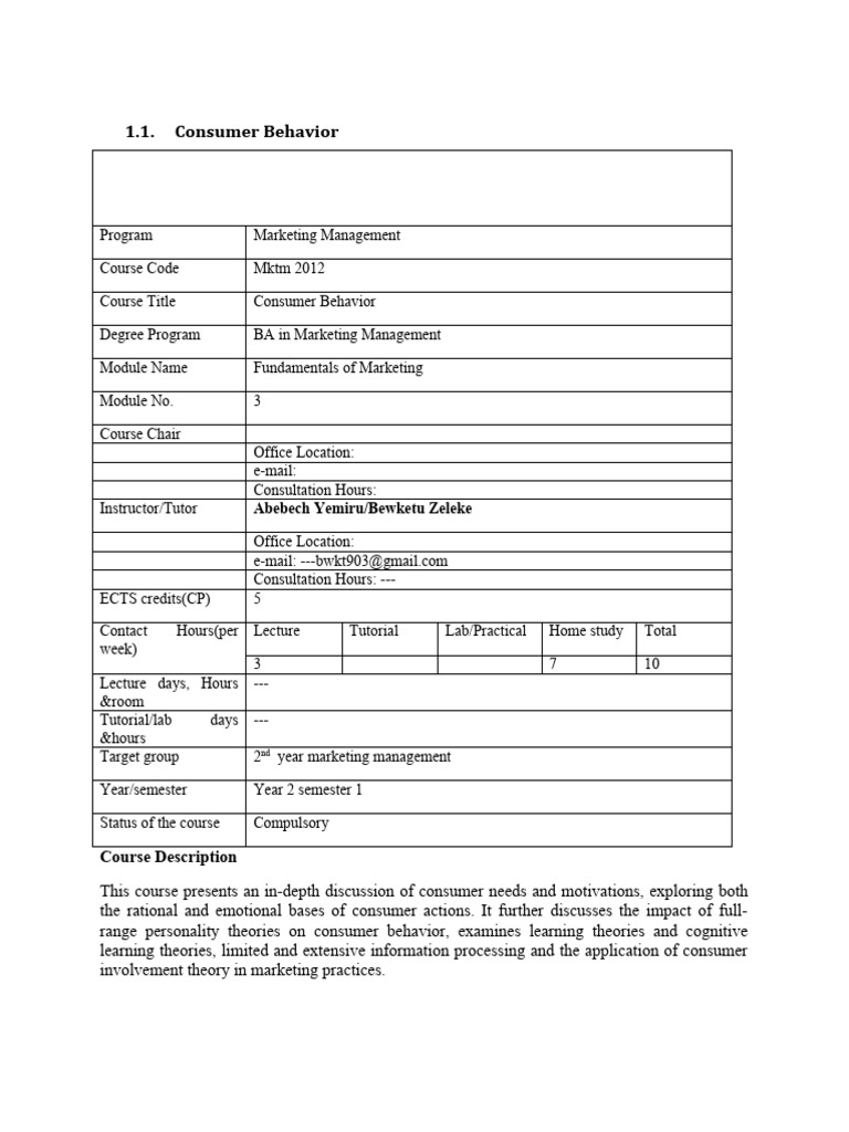 Consumer Behavior Course Overview | PDF | Learning Theory (Education ...
