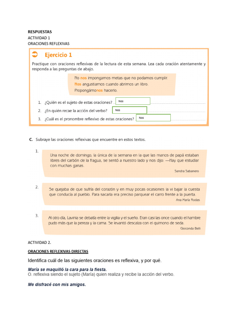 Ejemplos de Oraciones Reflexivas y Recíprocas | PDF