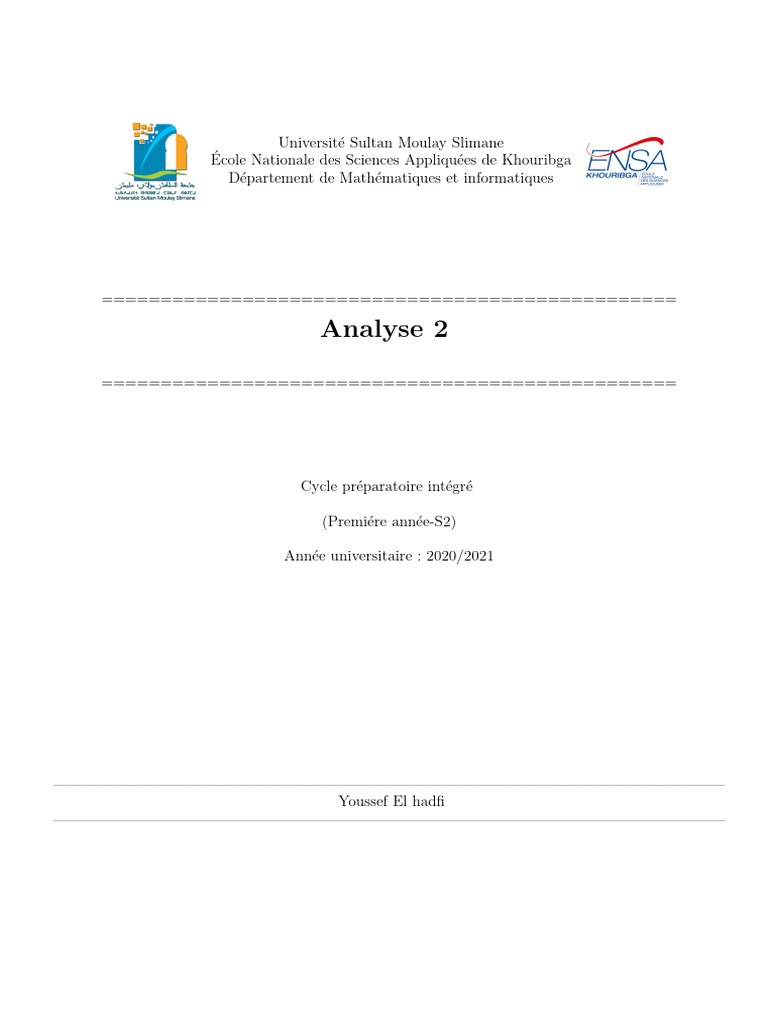 Cours d'Analyse II par Y. El Hadfi | PDF | Fonction (Mathématiques ...