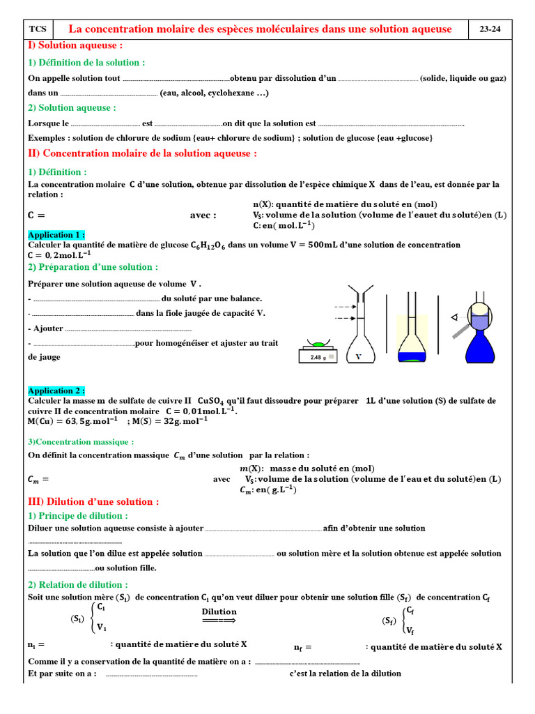 Calcul de la concentration molaire | PDF | Concentration molaire | Chimie