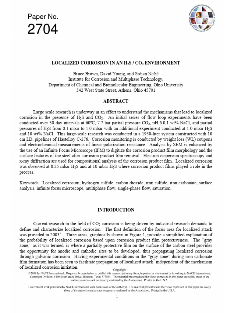 Localized Corrosion in An H2S CO2 Environment | PDF | Corrosion | Iron