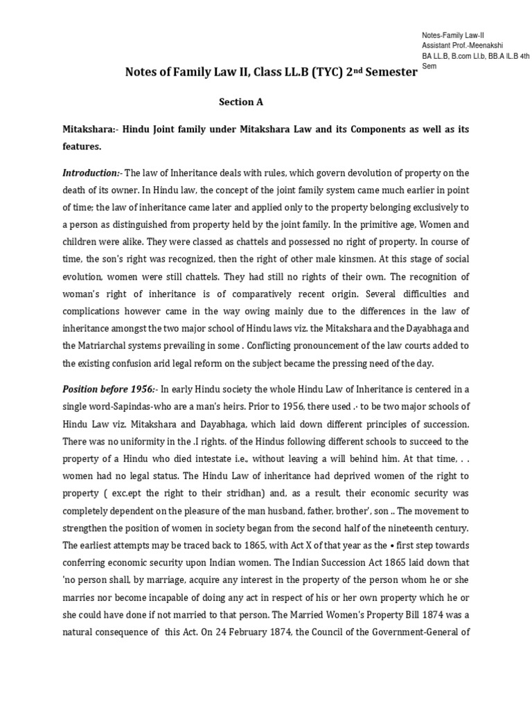 Family Law II Notes for LL.B Semester 2 | PDF | Concurrent Estate ...