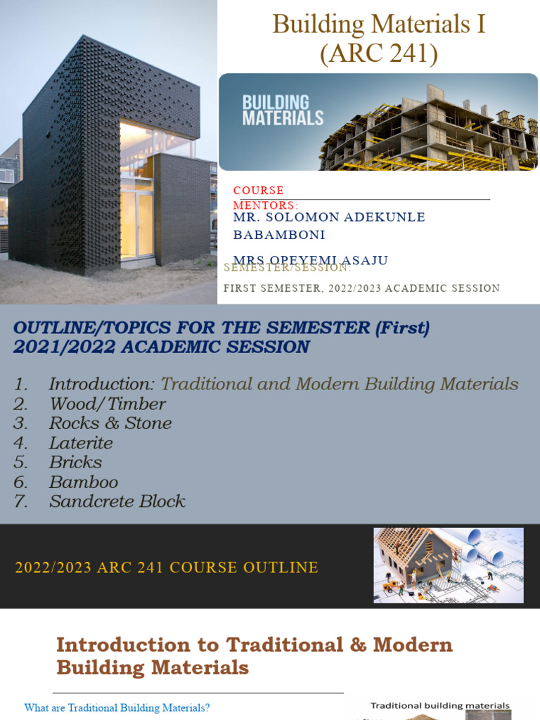 Overview of Building Materials in ARC 241 | PDF | Lumber | Wood