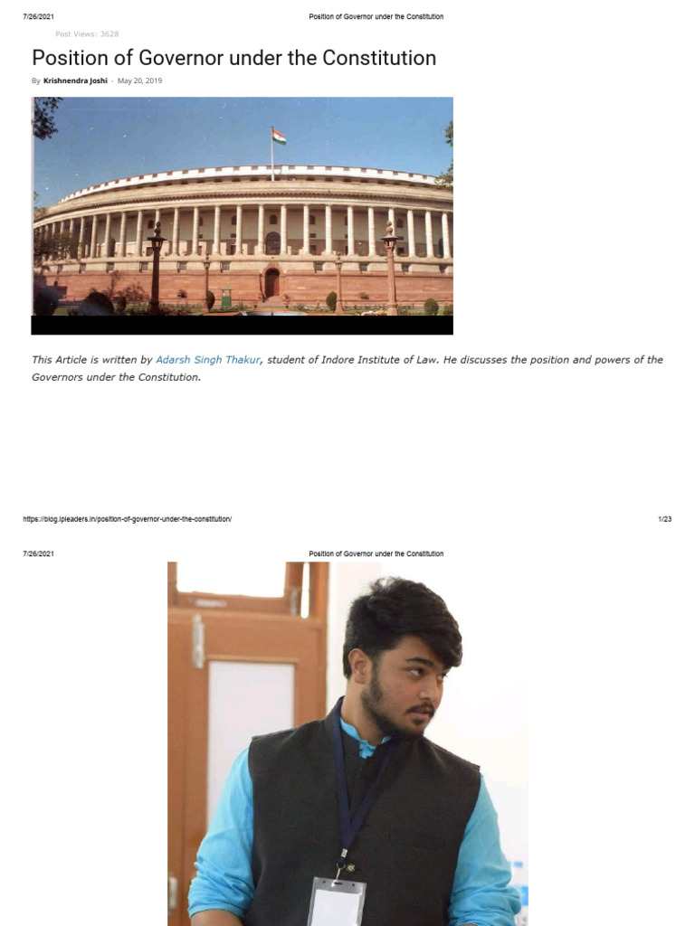 Governor's Role in Indian Constitution | PDF | Pardon | Bill (Law)