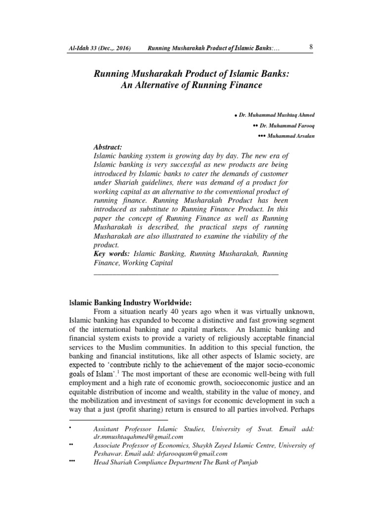 Running Musharakah Product of Islamic Banks An Alternative of Running