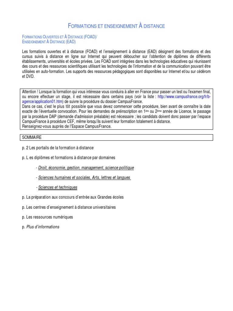 Deust Metier De La Forme A Distance Formations A Distance | PDF | Formation à distance | Baccalauréat  universitaire