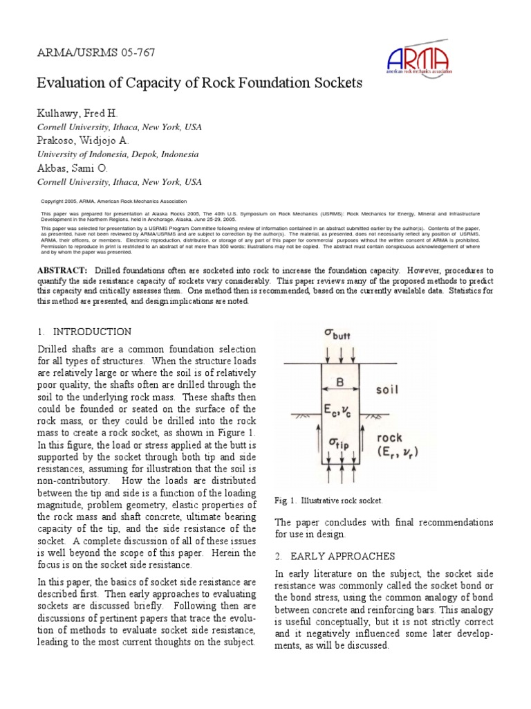Rock12 Evaluation+of+Capacity+of+Rock+Foundation+Sockets | PDF | Deep ...