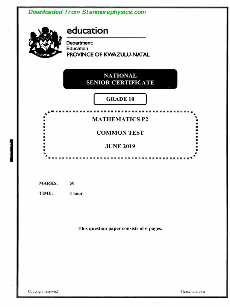 Maths P2 And Memo June 2019 Gr 10 Pdf Mathematics