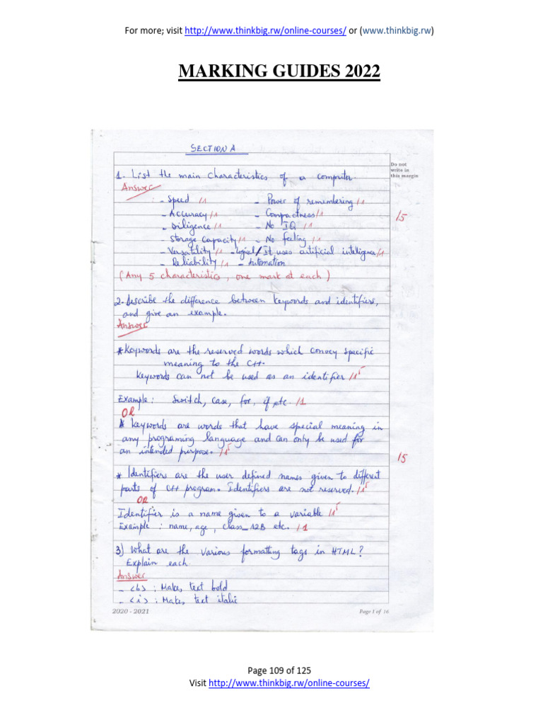 2022 Online Course Marking Guides | PDF
