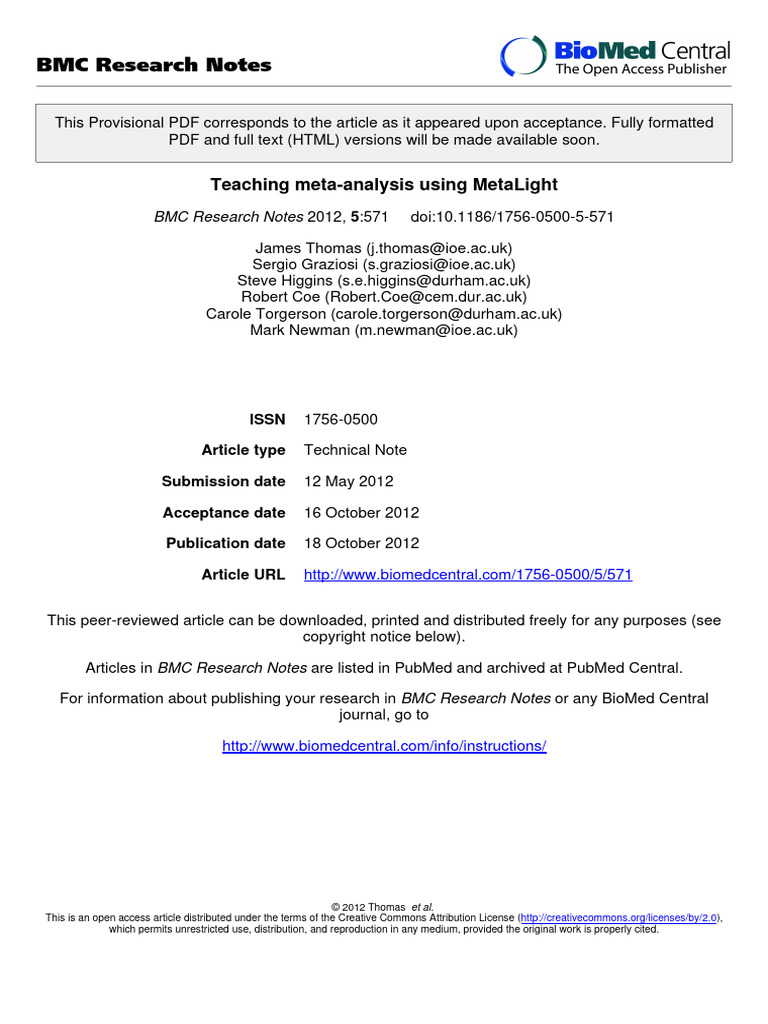 Teaching Meta-Analysis Using Metalight | PDF | Meta Analysis | Effect Size