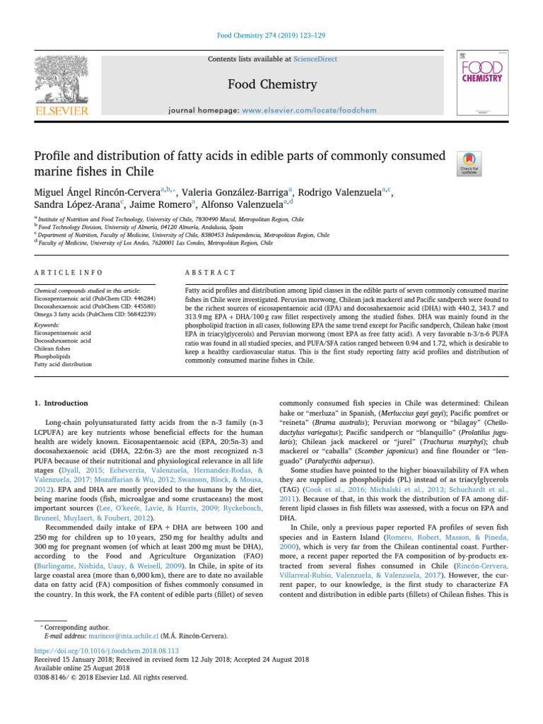 Fatty Acid Profiles in Chilean Fish | PDF | Docosahexaenoic Acid ...