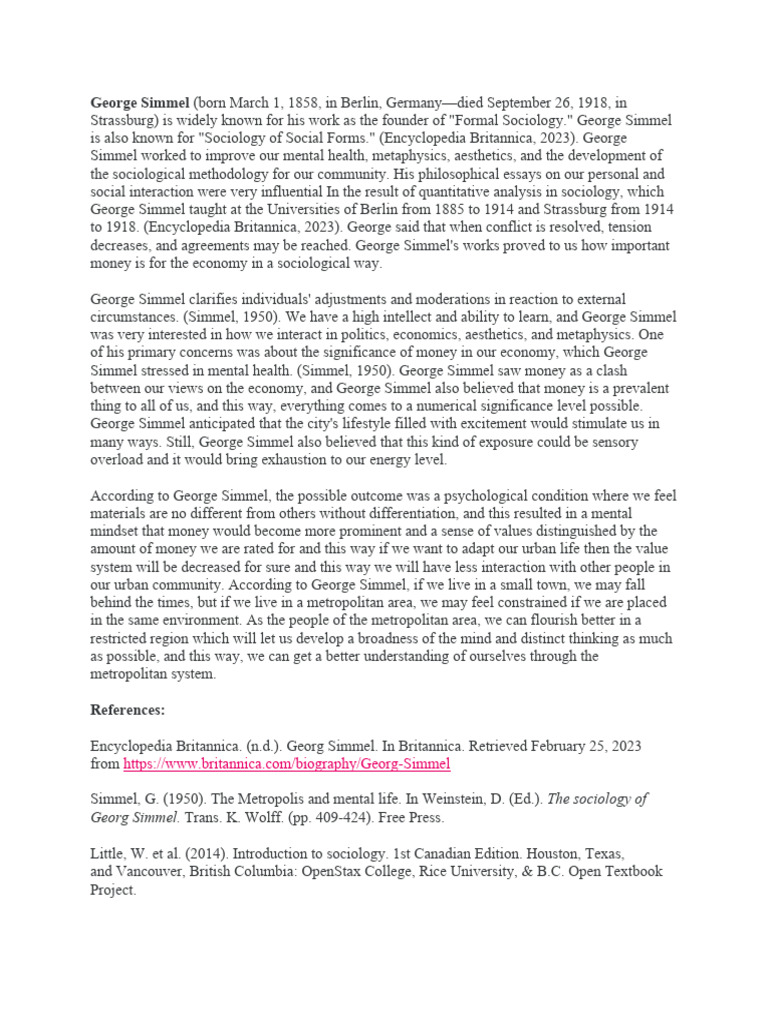 Georg Simmel and Formal Sociology | PDF | Sociology | Psychology