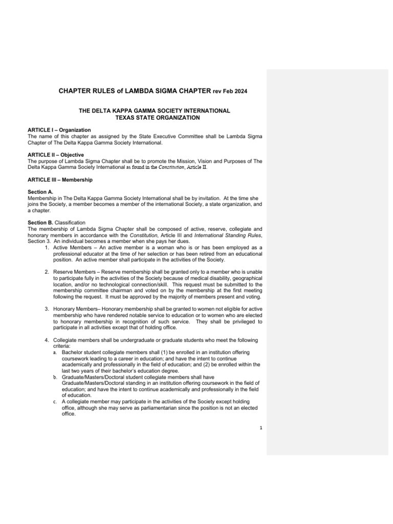 Lambda Sigma Chapter Rules 2024 | PDF | Board Of Directors | Presidents ...