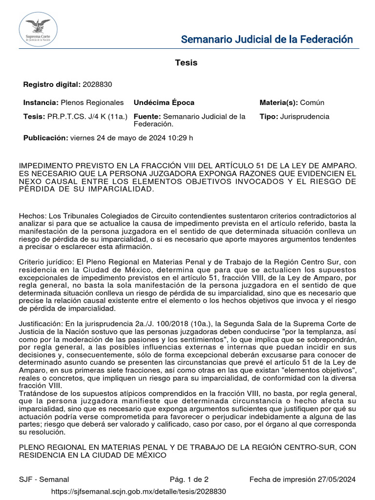 Impedimento en Ley de Amparo: Criterios | PDF | Caso de ley | Justicia