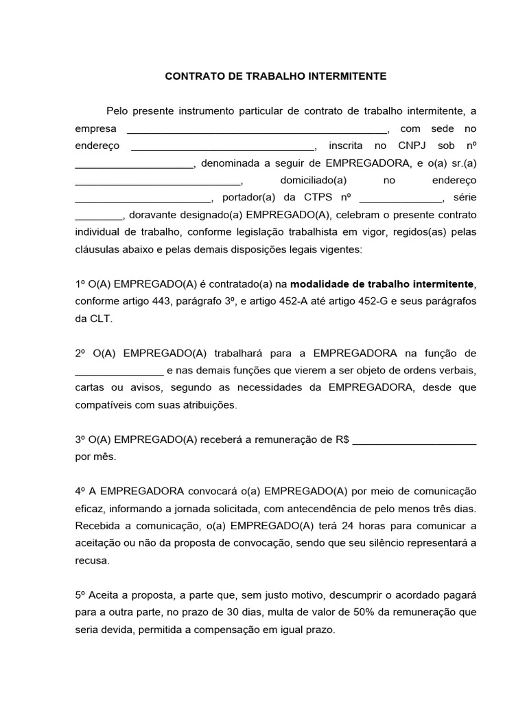 Modelo de Contrato de Trabalho Intermitente | PDF | Justiça | Crime e ...