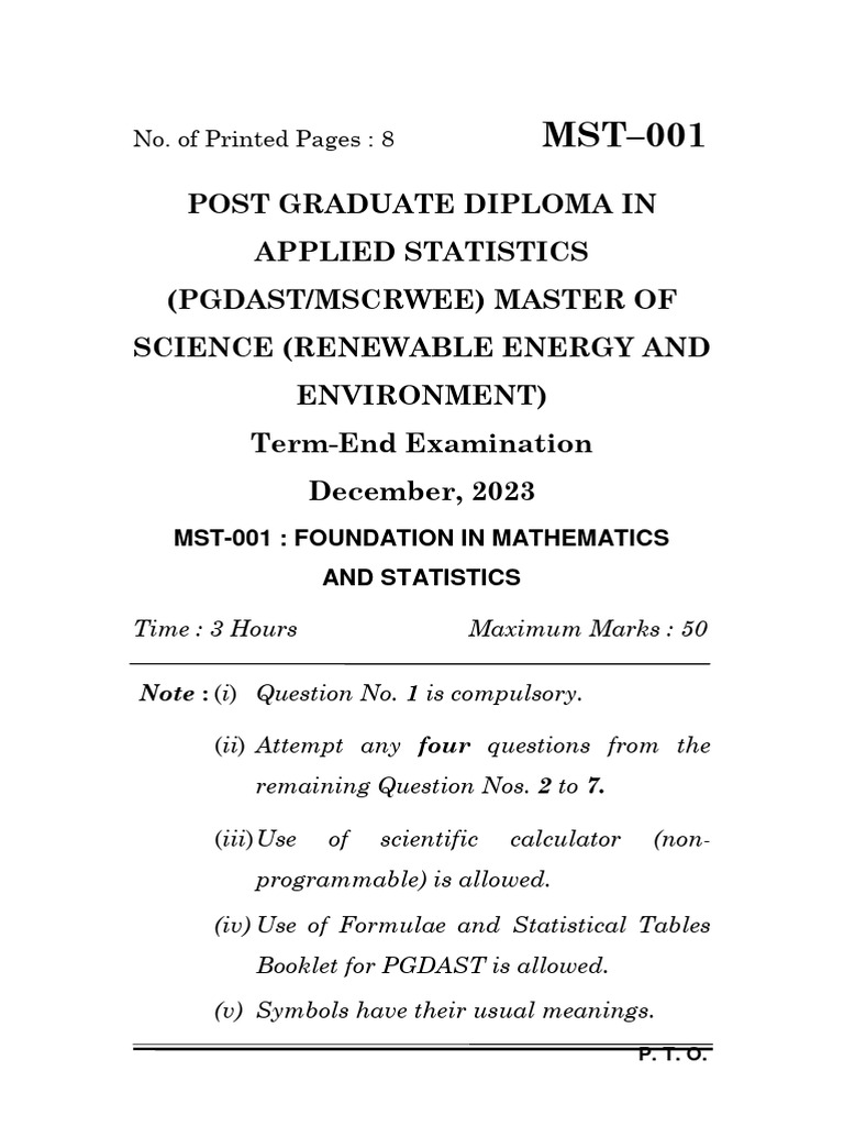 MST-001 Mathematics & Statistics Exam | PDF | Statistics | Memory