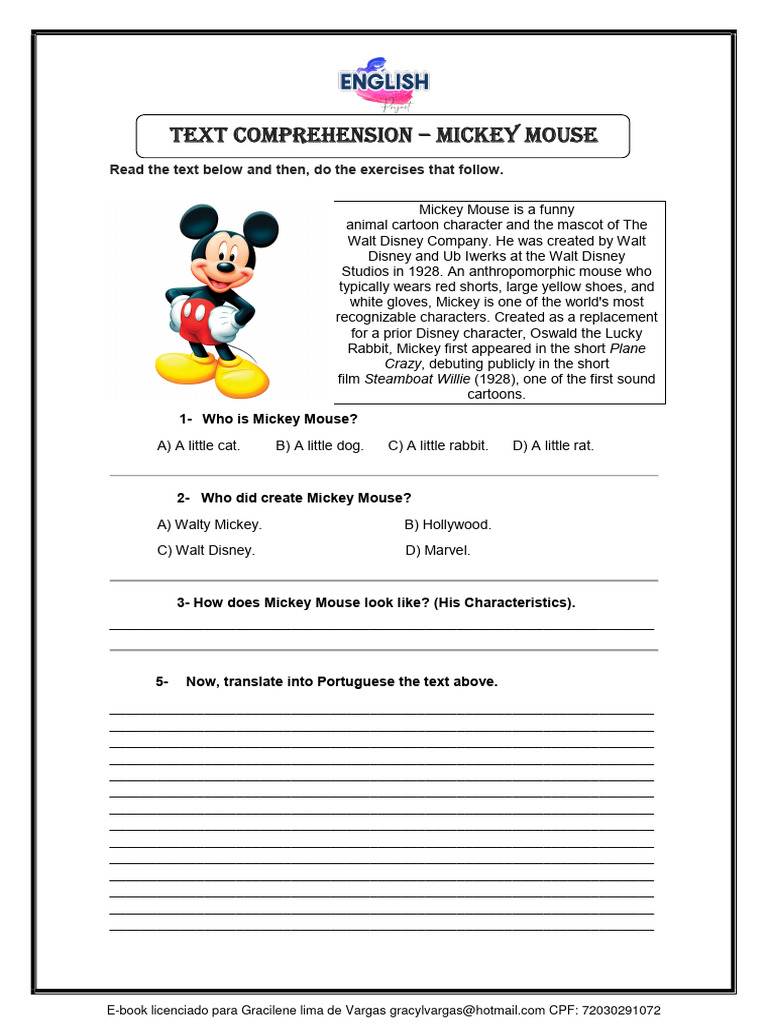 Compreensão de Texto: Mickey Mouse | PDF | Walt Disney | Família Disney