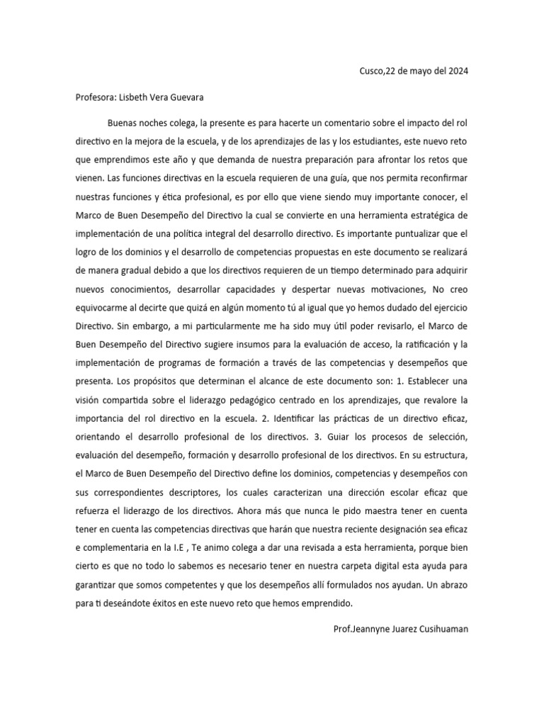 Carta A La Maestra | PDF | Evaluación | Liderazgo